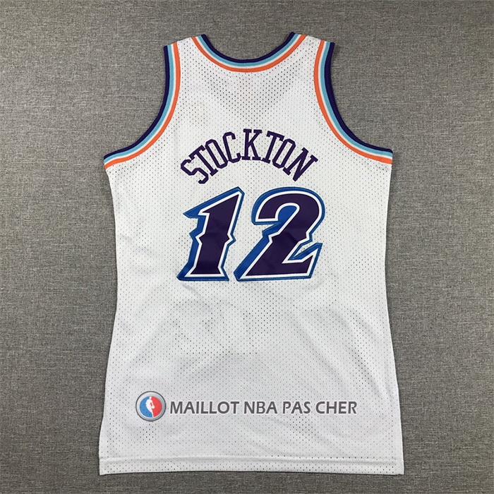 Maillot Enfant Utah Jazz John Stockton NO 12 Hardwood Classics Throwback 1996-97 Blanc